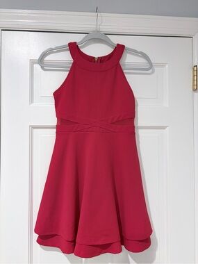 Emerald Sundae Girls Red Halter Fit-and-Flare Dress